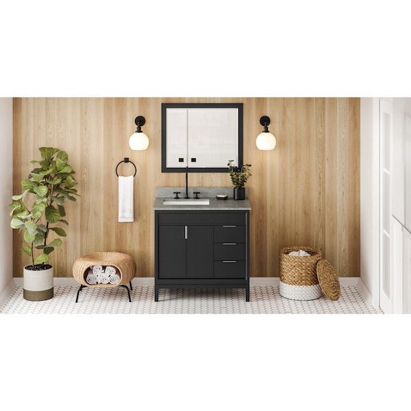 Jeffrey Alexander 36In. Blk Theodora Vanity, Left Offset, Steel Gry Cultured Marble Vanity Top, Undrmnt Rctngl Bowl VKITTHE36BKSGR - main